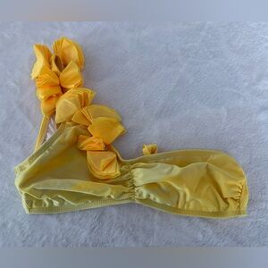 Pina Colada Yellow Tie Dye Flower Ruffles One Strap Bikini Swim Top M